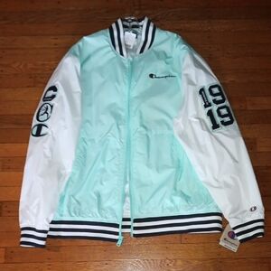 Champion Mint Green and White Varsity Jacket